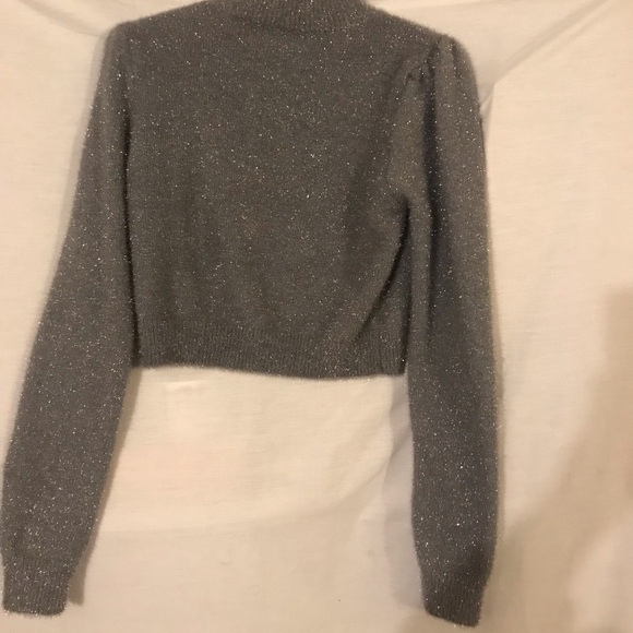 Our 12th Cropped Fuzzy Silver Sweater with Rhinestones and Pearls - Picture 6 of 11